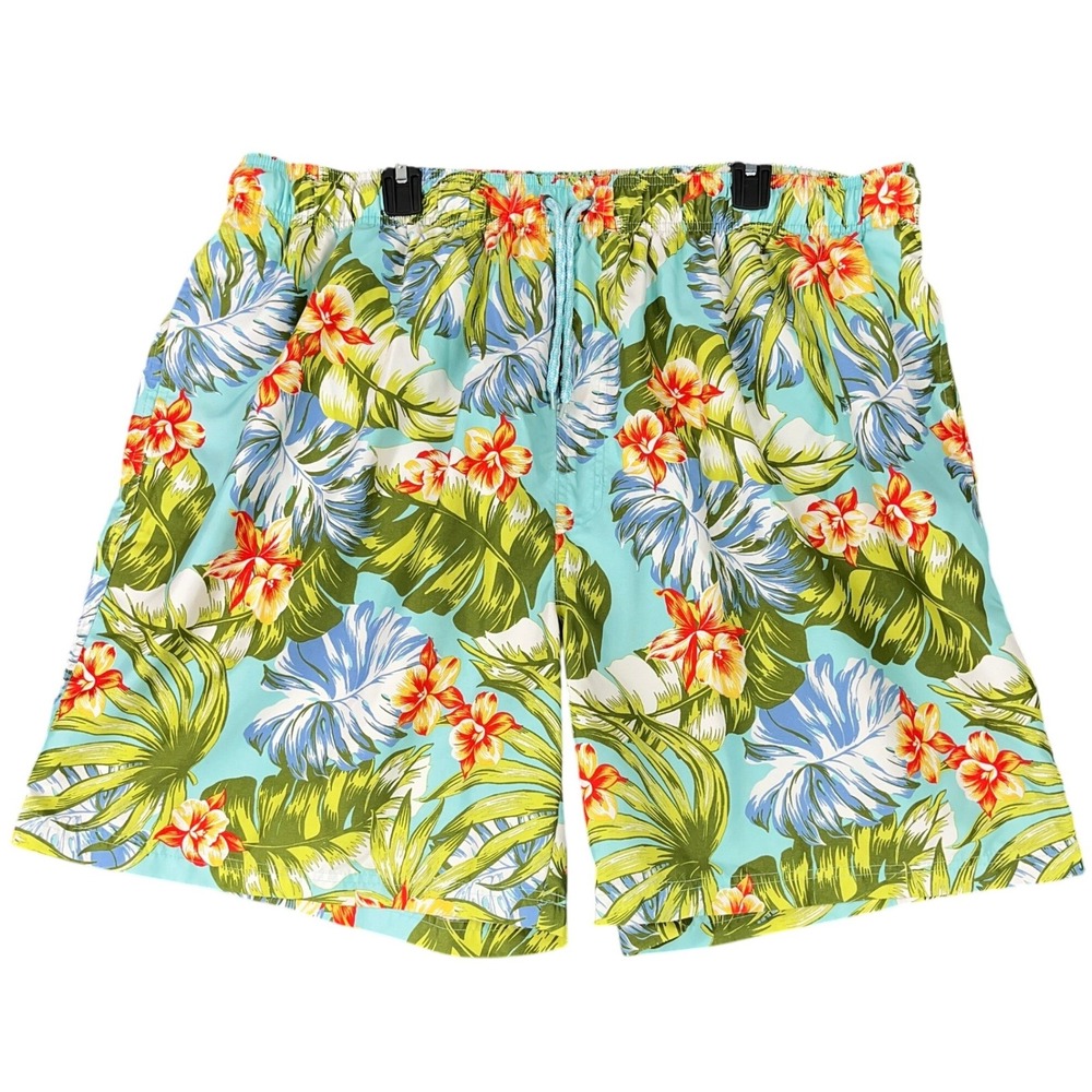 OP Ocean Pacific Mens 3XL Tropical Hawaiian Floral‎ Swim Trunks Elastic Waist